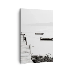 Quadro su tela - Stampe su Tela - Molo di legno e barche in acque calme - 80x120cm - Sull'acqua silenziosa e pura - Decorazione murale moderna per soggiorno e camera da letto ARTTOR