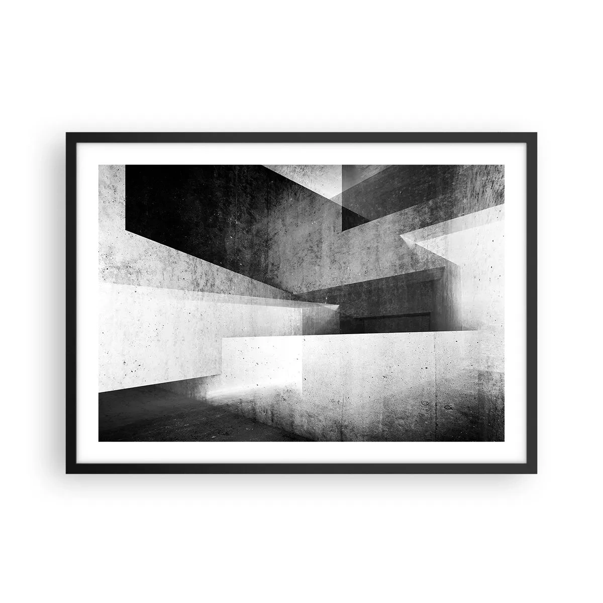 Poster in cornice nera - Forme geometriche in una composizione monocromatica - 70x50cm - La struttura dello spazio - Decorazione murale moderna per soggiorno e camera da letto ARTTOR