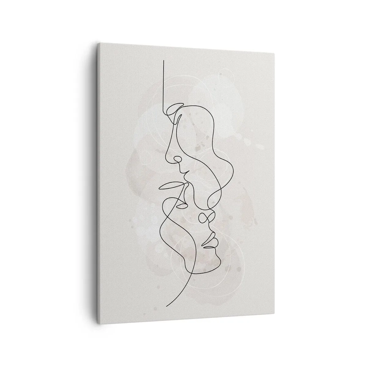 Quadro su tela - Stampe su Tela - Contorno astratto di due volti su uno sfondo chiaro - 50x70cm - Intrecciati in un abbraccio - Decorazione murale moderna per soggiorno e camera da letto ARTTOR