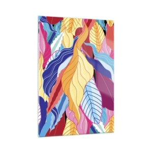 Quadro su vetro - Foglie astratte colorate su uno sfondo di vetro - 50x70cm - Disordine colorato - Decorazione murale moderna per soggiorno e camera da letto ARTTOR