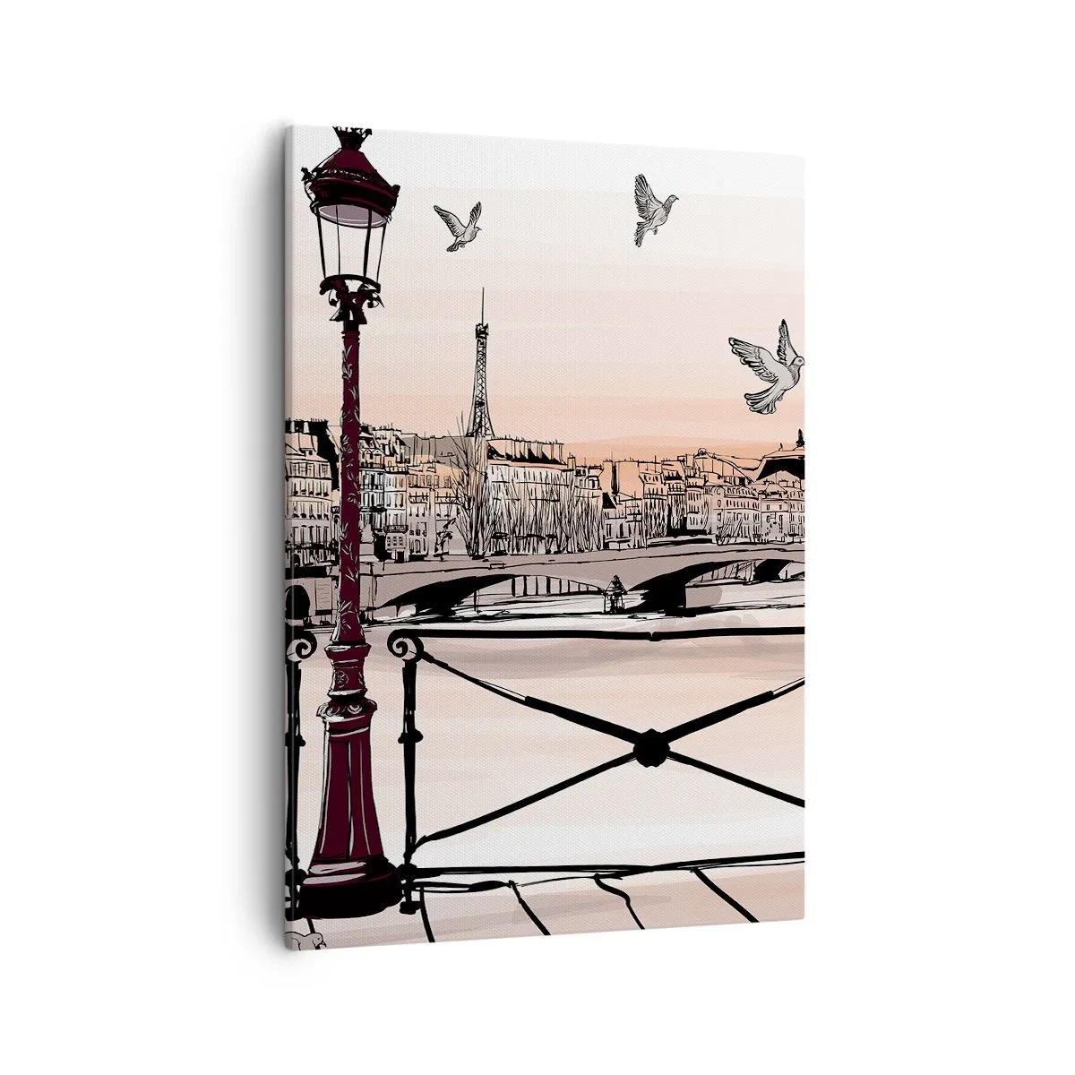 Quadro su tela - Stampe su Tela - Veduta parigina con lanterna e ponte - 50x70cm - Sui tetti di Parigi - Decorazione murale moderna per soggiorno e camera da letto ARTTOR