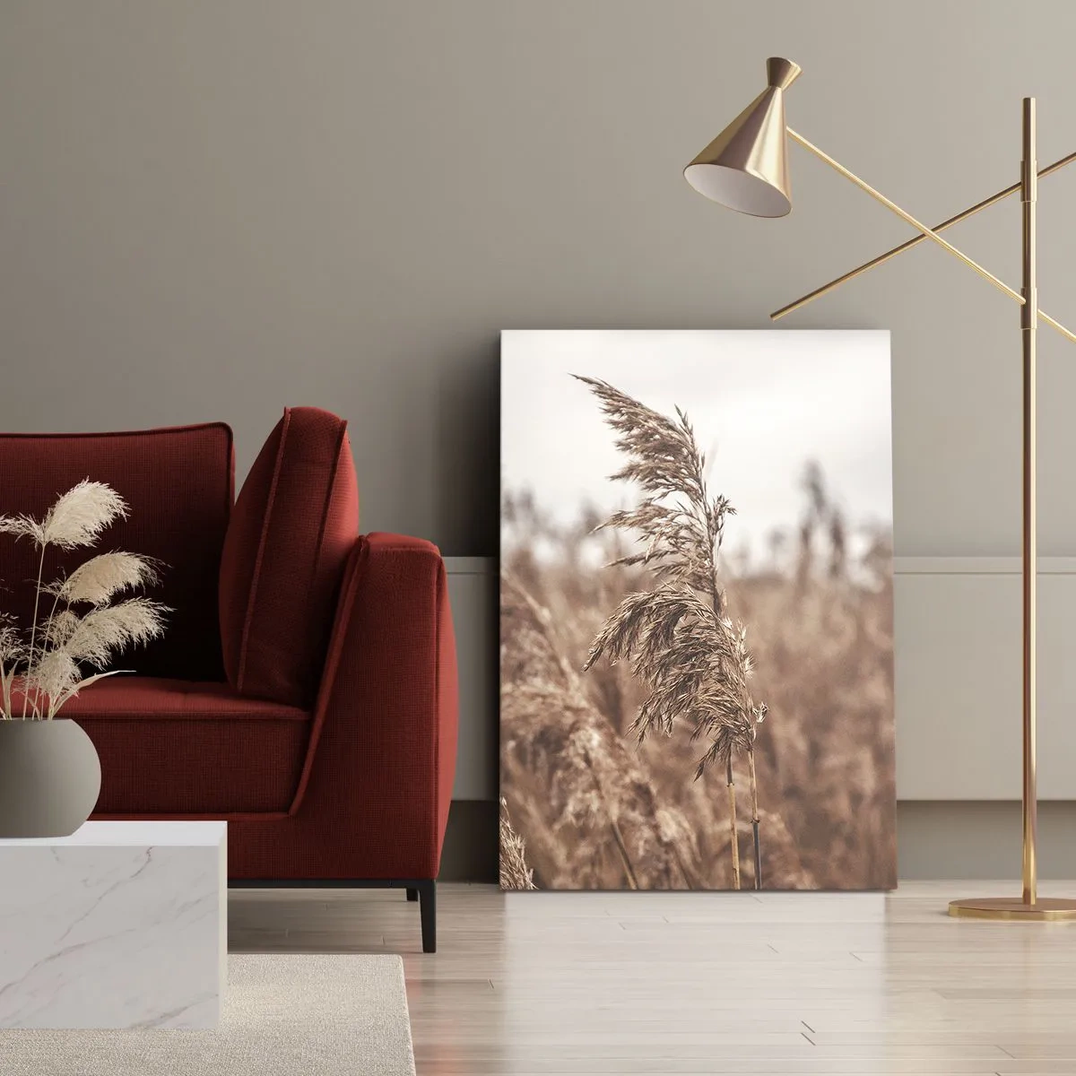 Quadro su tela - Stampe su Tela - Erbe dorate sullo sfondo di un paesaggio autunnale - 50x70cm - Nei campi è già autunno - Decorazione murale moderna per soggiorno e camera da letto ARTTOR