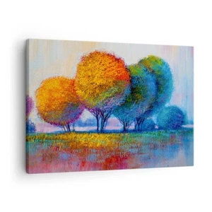 Quadro su tela - Stampe su Tela - Alberi colorati in un paesaggio impressionista - 70x50cm - Ciuffo di colori brillanti - Decorazione murale moderna per soggiorno e camera da letto ARTTOR
