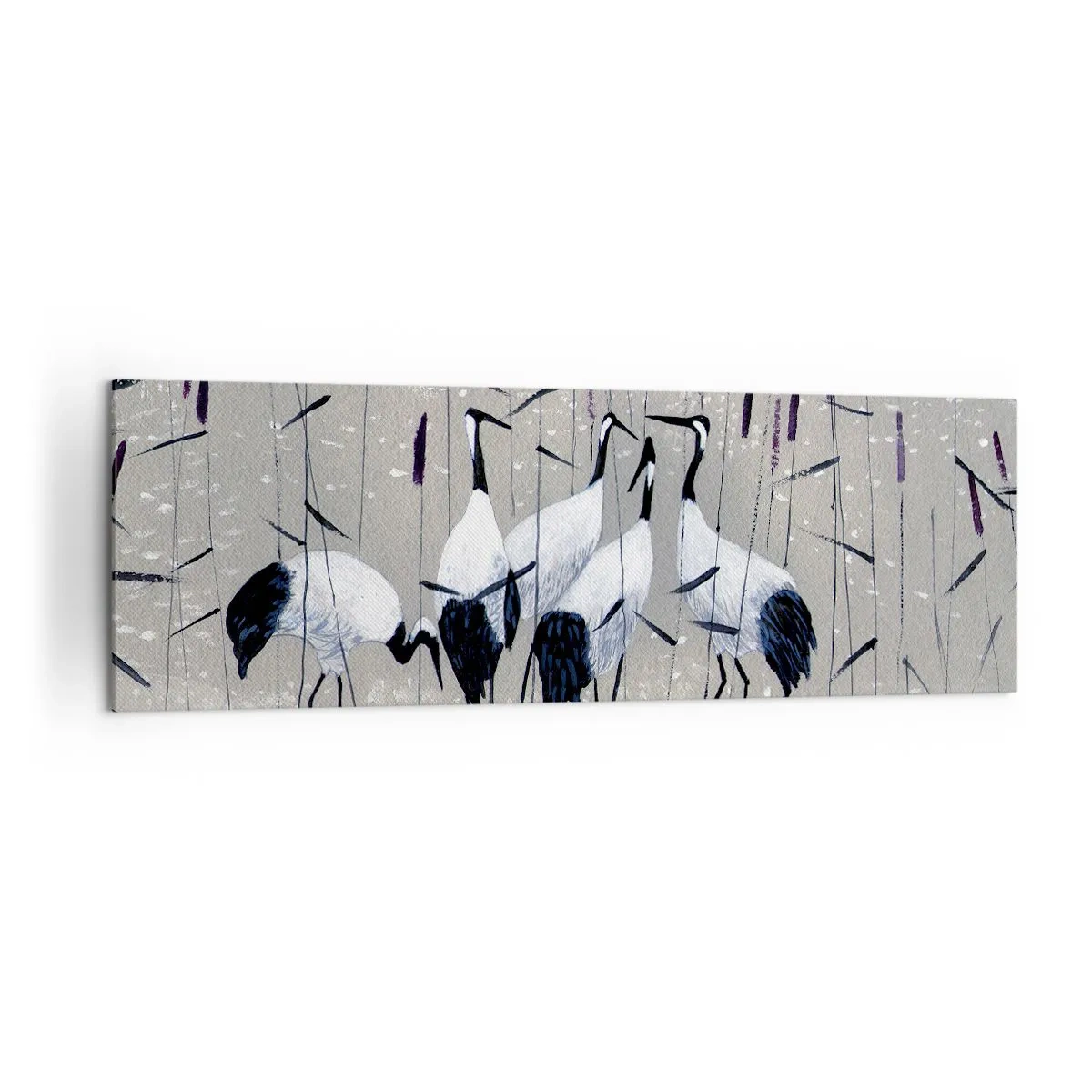 Quadro su tela - Stampe su Tela - Aironi nell'erba su uno sfondo tranquillo - 160x50cm - Tra i suoi - Decorazione murale moderna per soggiorno e camera da letto ARTTOR