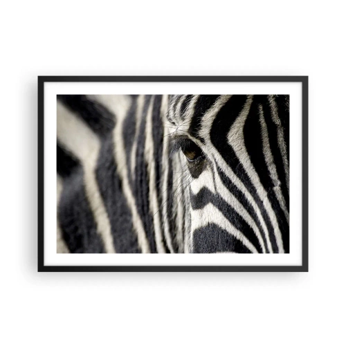 Poster in cornice nera - Primo piano dell'occhio di una zebra con strisce bianche e nere - 70x50cm - Ritratto a strisce - Decorazione murale moderna per soggiorno e camera da letto ARTTOR