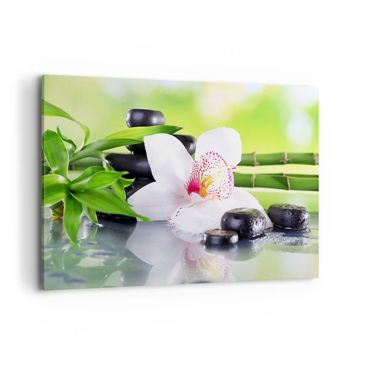 Quadro su tela - Stampe su Tela - Orchidea, pietre e bambù in un'armoniosa composizione spa - 100x70cm - Freschezza rinfrescante - Decorazione murale moderna per soggiorno e camera da letto ARTTOR