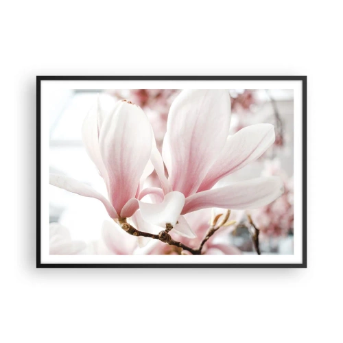 Poster in cornice nera - Delicati fiori di magnolia in tonalità pastello - 100x70cm - Tenerezza senza fine - Decorazione murale moderna per soggiorno e camera da letto ARTTOR