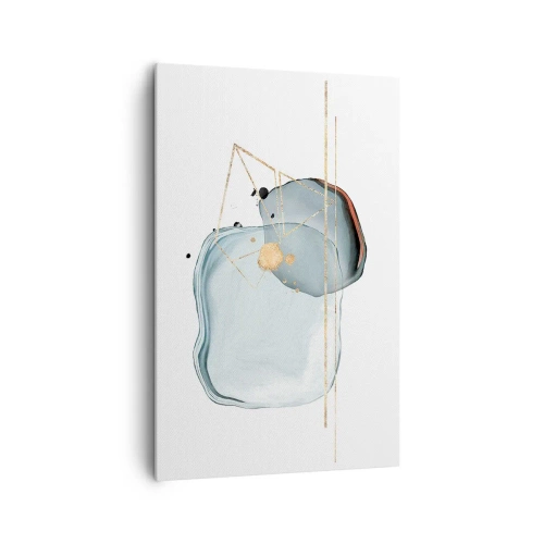 Quadro su tela - Stampe su Tela - Forme astratte nei toni del blu e dell'oro su sfondo bianco - 80x120cm - Studio di goccia - Decorazione murale moderna per soggiorno e camera da letto ARTTOR