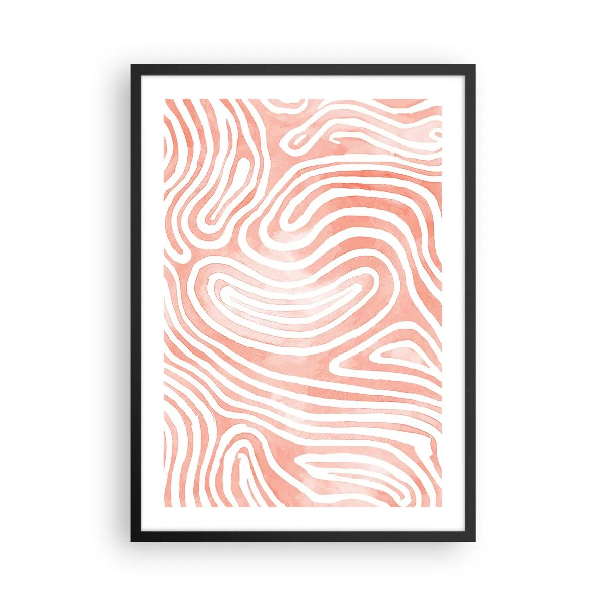 Poster in cornice nera - Linee astratte nei toni del salmone e del bianco - 50x70cm - Nel labirinto di corallo - Decorazione murale moderna per soggiorno e camera da letto ARTTOR
