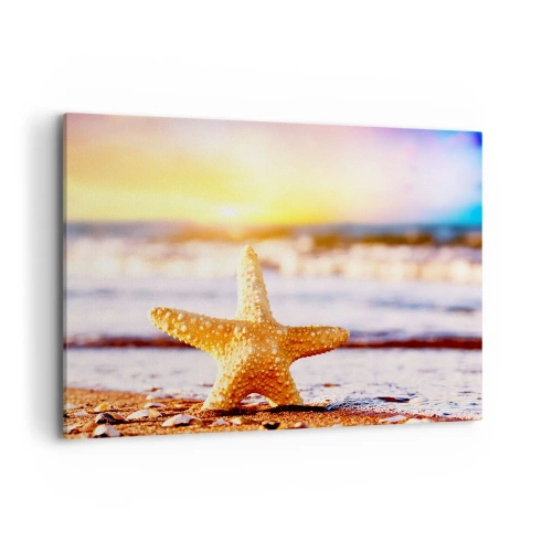 Quadro su tela - Stampe su Tela - Una stella marina su una spiaggia sabbiosa al chiarore del sole al tramonto - 120x80cm - Regalo del mare - Decorazione murale moderna per soggiorno e camera da letto ARTTOR