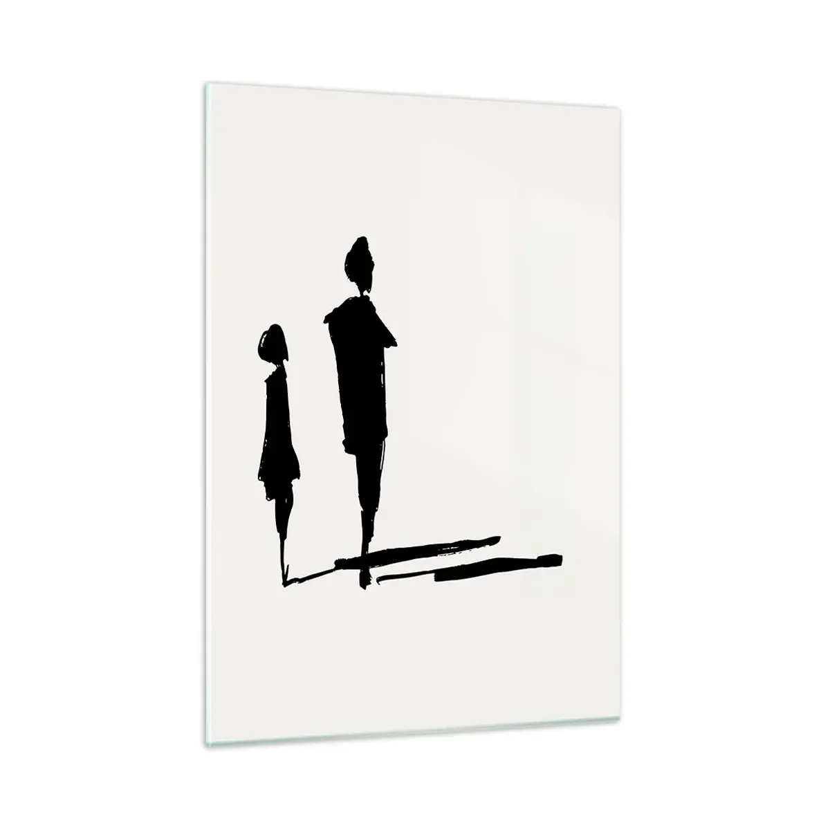 Quadro su vetro - Sagome nere di due figure con ombre su uno sfondo chiaro - 50x70cm - Sicuramente insieme? - Decorazione murale moderna per soggiorno e camera da letto ARTTOR