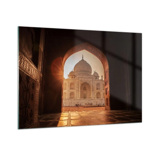 Quadro su vetro - Tramonto su un edificio monumentale visto attraverso un arco - 100x70cm - Monumento all'amore ultraterreno - Decorazione murale moderna per soggiorno e camera da letto ARTTOR