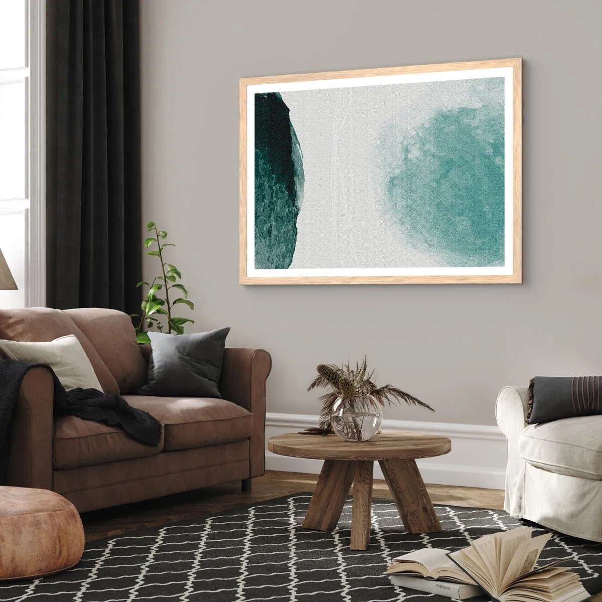 Poster in cornice rovere chiaro - Incontro con la nebbia - 91x61 cm