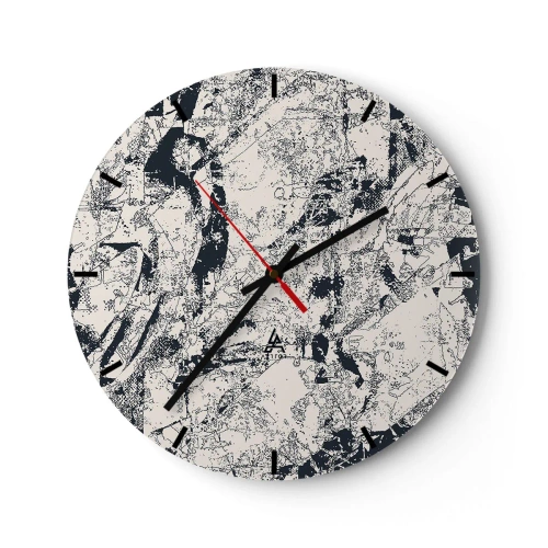 Orologio da parete - Orologio in Vetro - Composizione astratta nei toni del nero e del grigio - 30x30cm - La compenetrazione degli opposti - Decorazione murale moderna per soggiorno, cucina e camera da letto ARTTOR