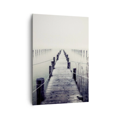 Quadro su tela - Stampe su Tela - Un ponte di legno che conduce in uno spazio nebbioso - 70x100cm - Immergiti nella pace - Decorazione murale moderna per soggiorno e camera da letto ARTTOR