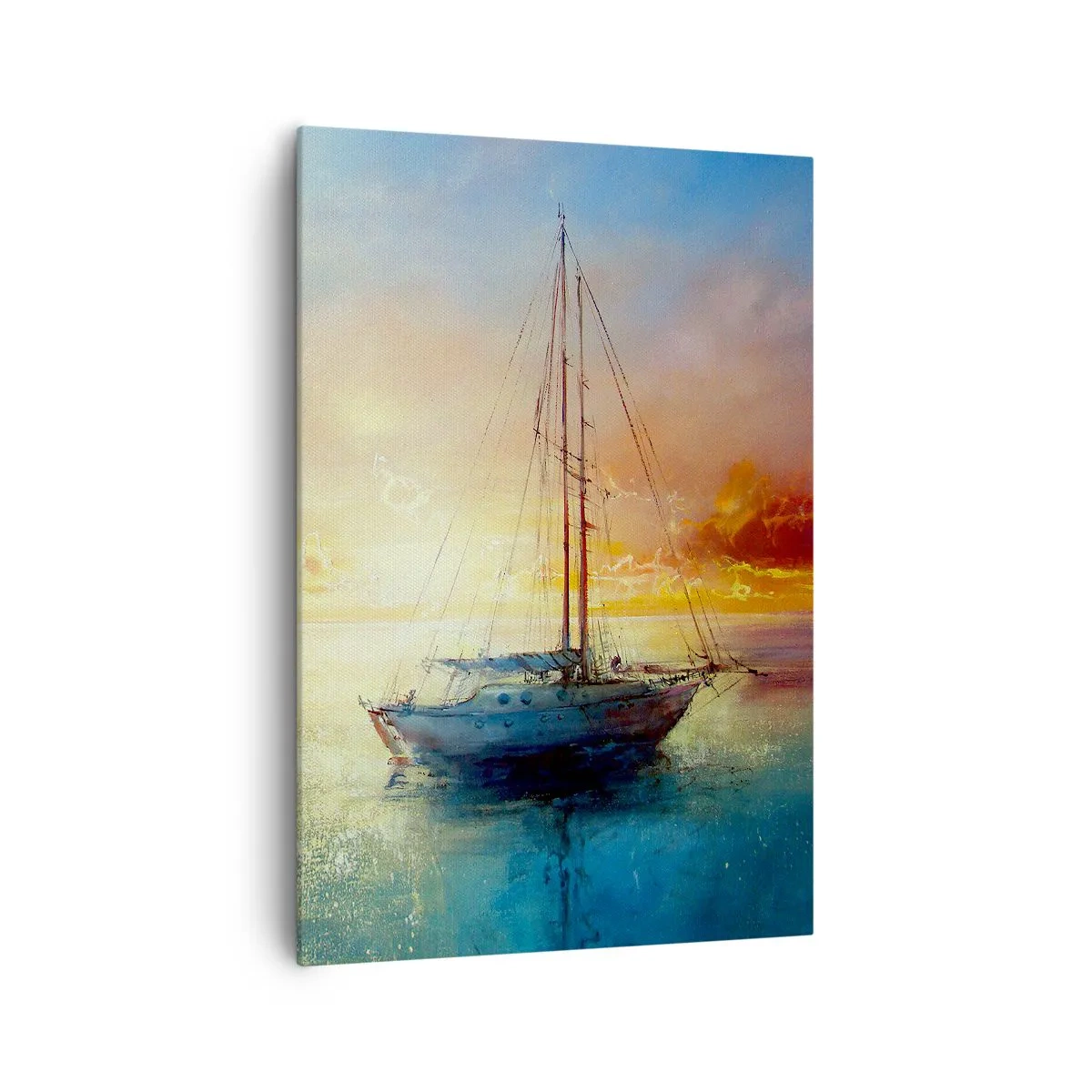 Quadro su tela - Stampe su Tela - Uno yacht su un mare calmo al tramonto - 70x100cm - Nella baia dorata - Decorazione murale moderna per soggiorno e camera da letto ARTTOR