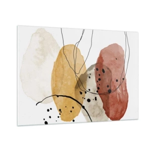 Quadro su vetro - Macchie astratte color terra con linee sottili - 100x70cm - Come aria leggera e trasparente - Decorazione murale moderna per soggiorno e camera da letto ARTTOR