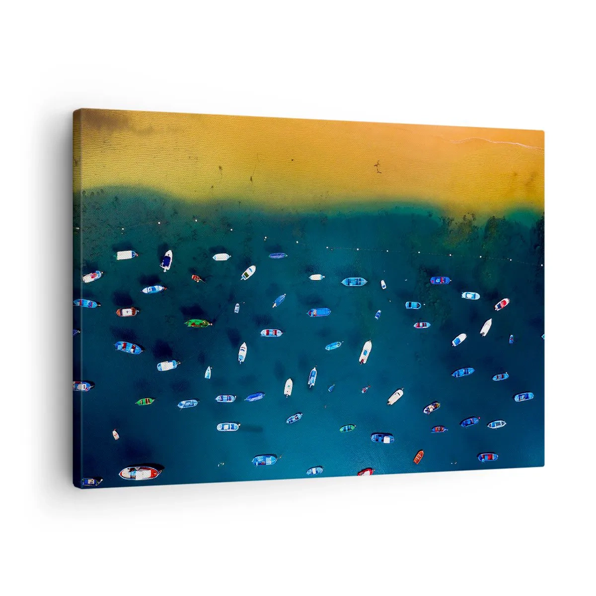 Quadro su tela - Stampe su Tela - Vista aerea di barche in acqua e di una spiaggia sabbiosa - 70x50cm - Il gioco delle vacanze - Decorazione murale moderna per soggiorno e camera da letto ARTTOR