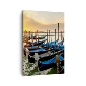 Quadro su tela - Stampe su Tela - Gondole a Venezia al mattino alla luce del sole nascente - 50x70cm - Prima che arrivi il frastuono - Decorazione murale moderna per soggiorno e camera da letto ARTTOR