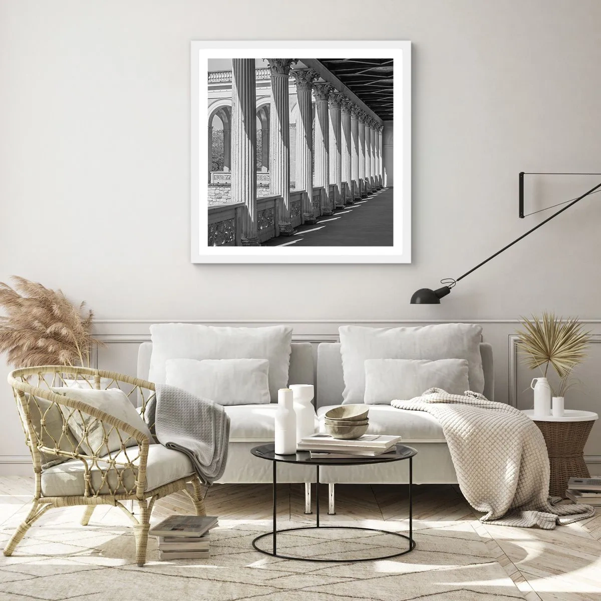 Poster in cornice bianca - Portico soleggiato - 50x50 cm