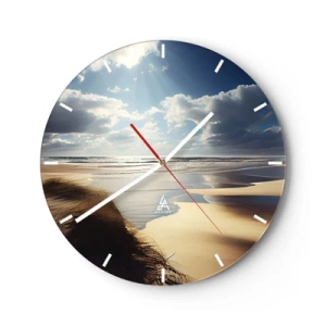 Orologio da parete - Orologio in Vetro - Una spiaggia selvaggia con dune illuminate dalla luce del sole e dalle nuvole - 30x30cm - Spiaggia incontaminata - Decorazione murale moderna per soggiorno, cucina e camera da letto ARTTOR