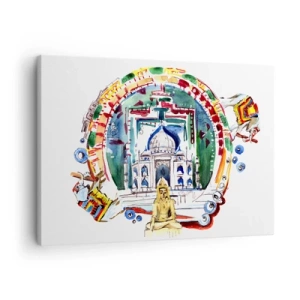 Quadro su tela - Stampe su Tela - Un'illustrazione colorata dell'architettura indiana - 70x50cm - L'equilibrio indiano del mondo - Decorazione murale moderna per soggiorno e camera da letto ARTTOR