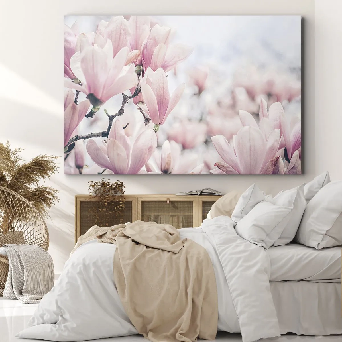 Quadro su tela - Stampe su Tela - Delicati fiori di magnolia in delicate tonalità rosa - 100x70cm - Ideale di delicatezza - Decorazione murale moderna per soggiorno e camera da letto ARTTOR