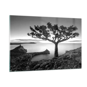 Quadro su vetro - Un albero su una scogliera che domina la baia - 120x80cm - Pace fino all'orizzonte - Decorazione murale moderna per soggiorno e camera da letto ARTTOR