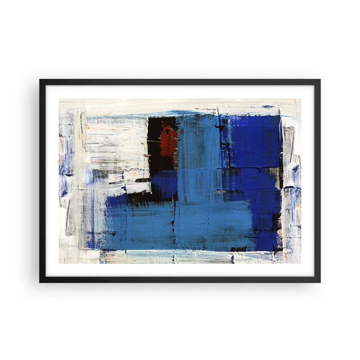 Poster in cornice nera - Composizione astratta nei toni del blu e del bianco - 70x50cm - I segreti del blu - Decorazione murale moderna per soggiorno e camera da letto ARTTOR