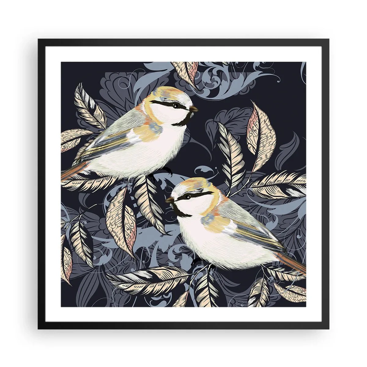 Poster in cornice nera - Cinguettio oro e blu - 60x60 cm