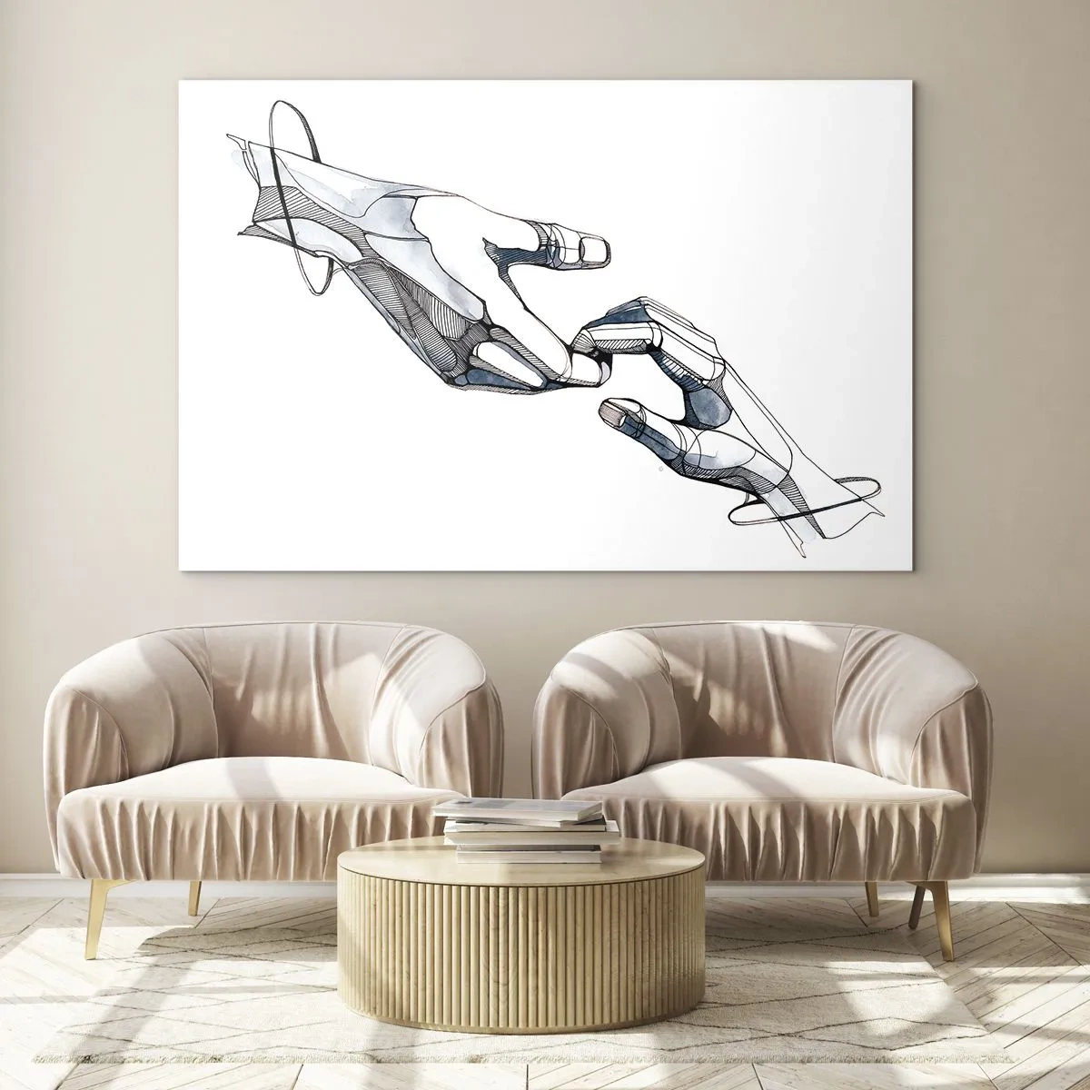 Quadro su vetro - Illustrazione artistica di due mani in stile astratto - 100x70cm - Buon gesto - Decorazione murale moderna per soggiorno e camera da letto ARTTOR