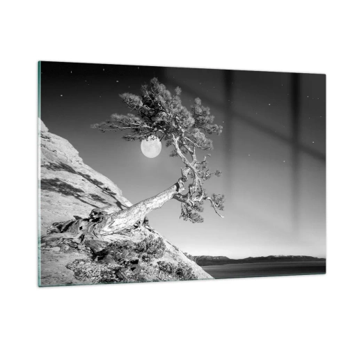 Quadro su vetro - Un albero inclinato su una collina con la luna sullo sfondo - 120x80cm - Guerriera vittoriosa - Decorazione murale moderna per soggiorno e camera da letto ARTTOR