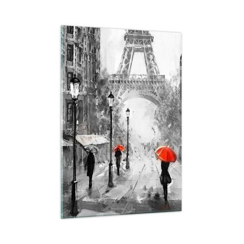 Quadro su vetro - La Torre Eiffel in un paesaggio monocromatico con accenti rossi - 50x70cm - Tutte le strade portano da lei - Decorazione murale moderna per soggiorno e camera da letto ARTTOR