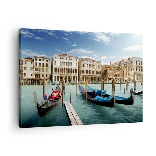 Quadro su tela - Stampe su Tela - Venezia con gondole e palazzi contro il cielo - 70x50cm - Palazzi nel blu - Decorazione murale moderna per soggiorno e camera da letto ARTTOR