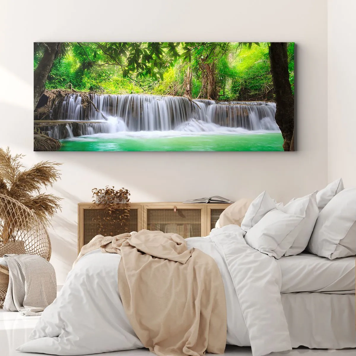 Quadro su tela - Stampe su Tela - Cascata nel verde - 90x30 cm