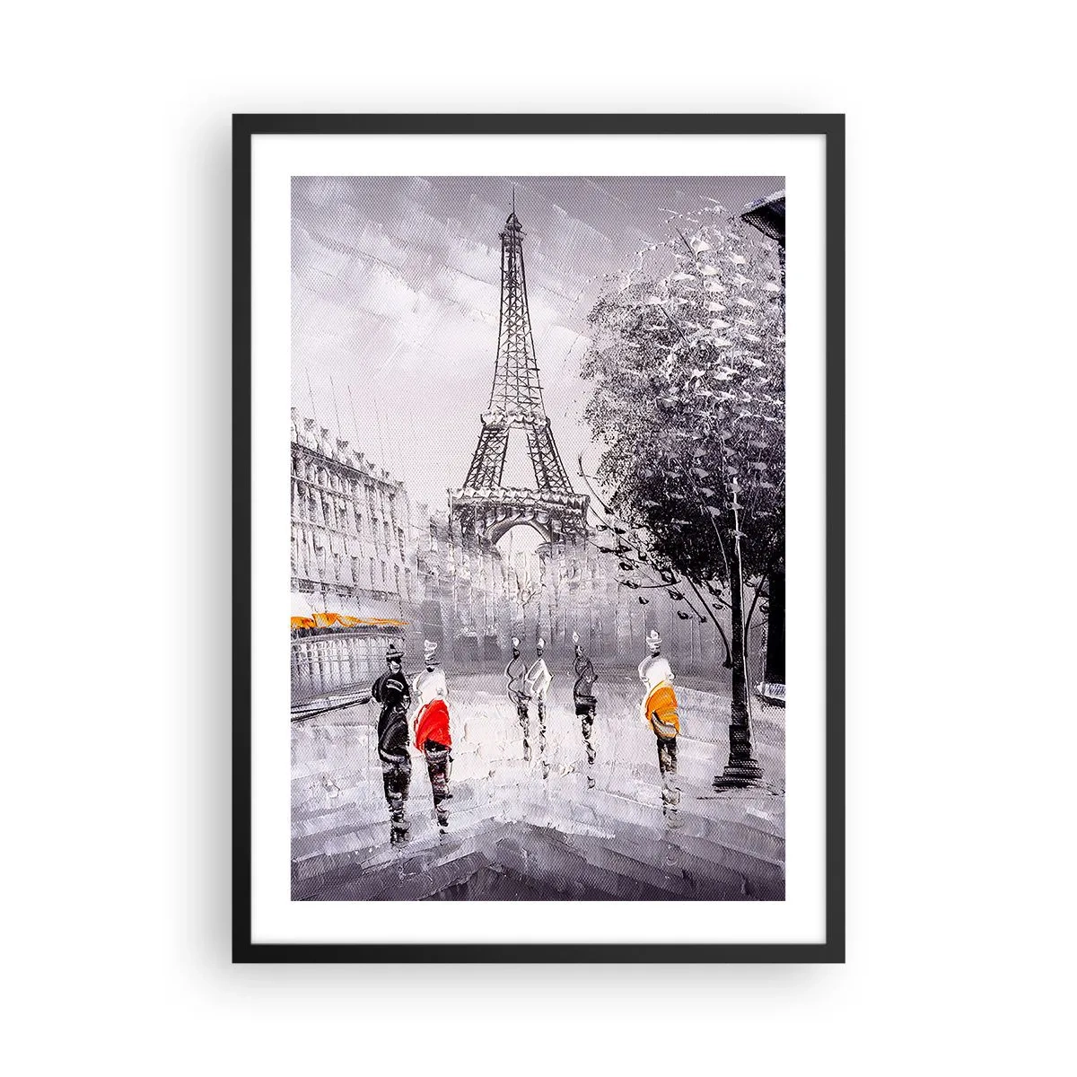 Poster in cornice nera - La Torre Eiffel con un paesaggio urbano in una giornata piovosa - 50x70cm - Passeggiata a Parigi - Decorazione murale moderna per soggiorno e camera da letto ARTTOR