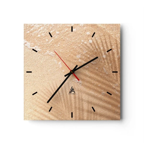 Orologio da parete - Orologio in Vetro - L'ombra di una palma sulla sabbia con un delicato motivo a onde - 30x30cm - Ombra di un'estate bollente - Decorazione murale moderna per soggiorno e camera da letto ARTTOR