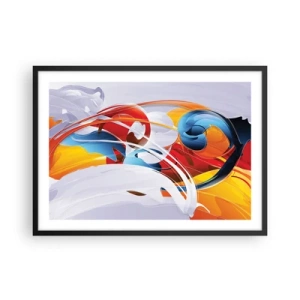 Poster in cornice nera - Astrazione colorata con linee dinamiche e colori vivaci - 70x50cm - La danza degli elementi - Decorazione murale moderna per soggiorno e camera da letto ARTTOR
