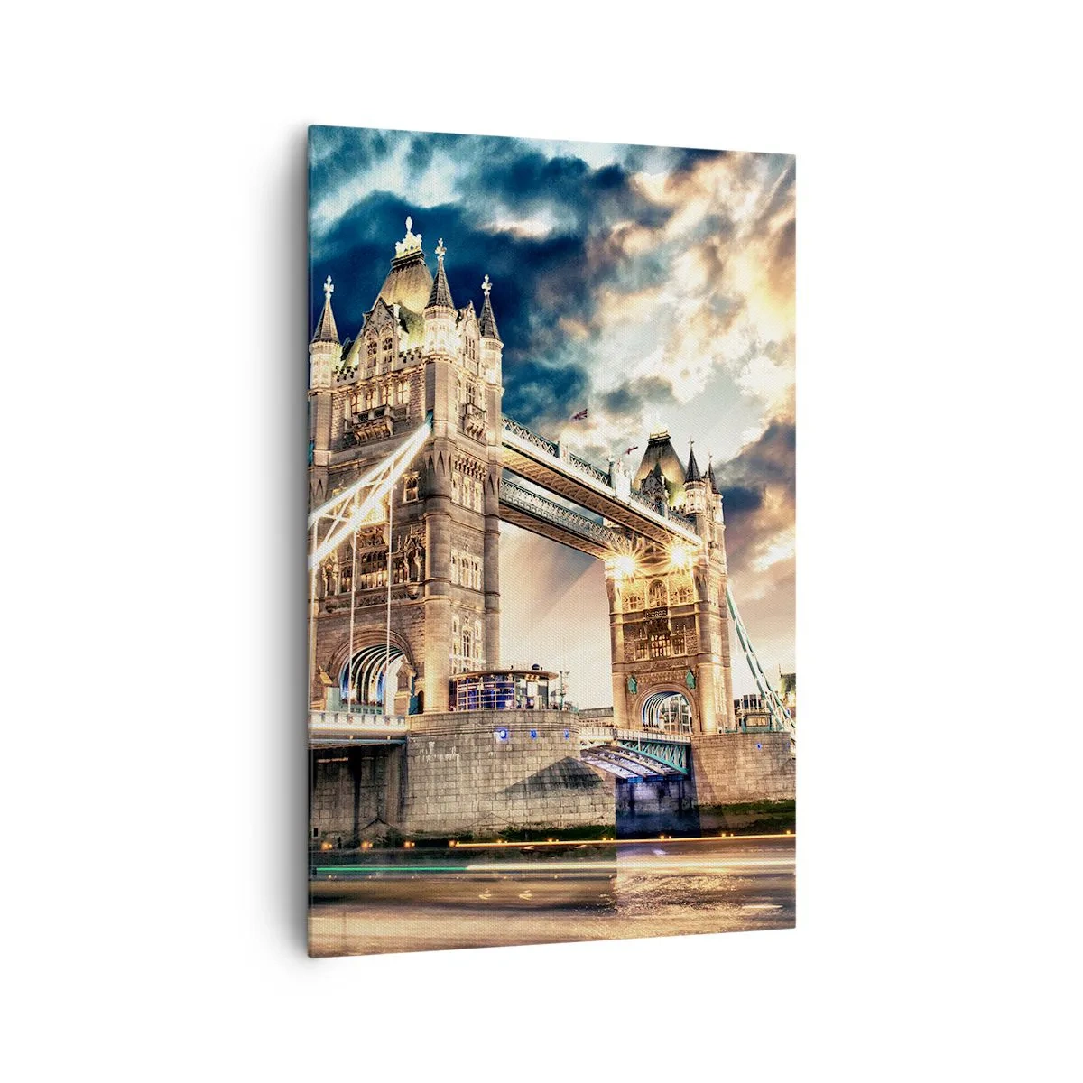 Quadro su tela - Stampe su Tela - Tower Bridge al tramonto contro un cielo dinamico - 80x120cm - Il monumento dell'impero britannico - Decorazione murale moderna per soggiorno e camera da letto ARTTOR