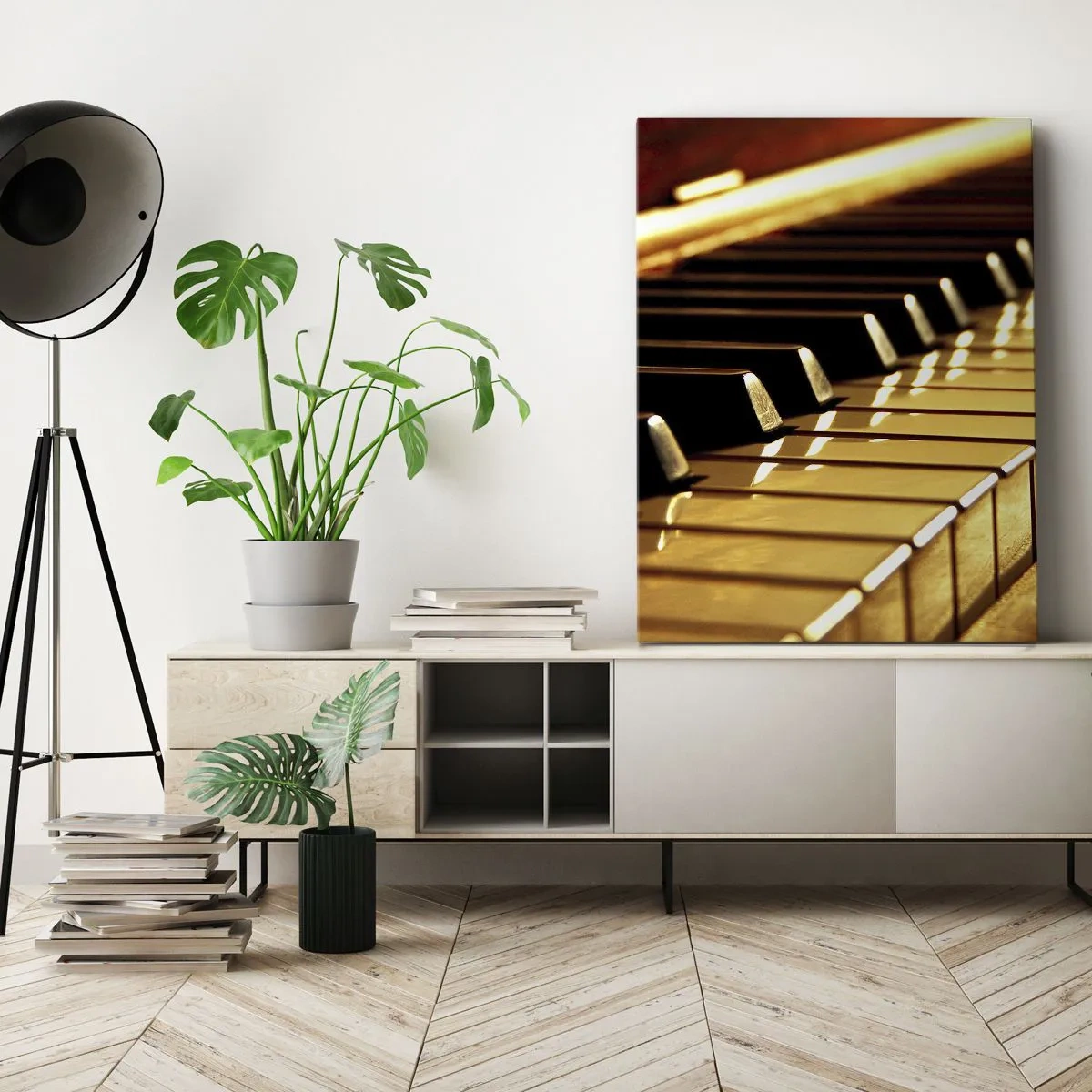 Quadro su tela - Stampe su Tela - Tastiera di pianoforte illuminata da luce dorata - 50x70cm - Possibilità illimitate - Decorazione murale moderna per soggiorno e camera da letto ARTTOR