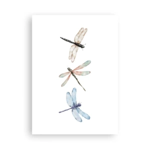 Poster - Tre libellule dipinte ad acquerello - 50x70cm - Libellule senza peso - Decorazione murale moderna per soggiorno e camera da letto ARTTOR