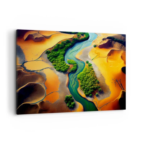 Quadro su tela - Stampe su Tela - Un fiume verde circondato da sabbie dorate e vegetazione - 120x80cm - Il fiume della vita - Decorazione murale moderna per soggiorno e camera da letto ARTTOR