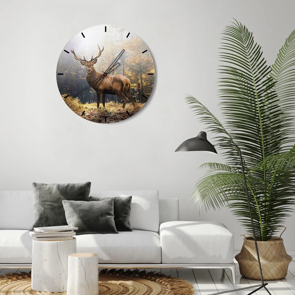 Orologio da parete - Orologio in Vetro - Un maestoso cervo in una foresta autunnale - 30x30cm - Nella piena maestà - Decorazione murale moderna per soggiorno, cucina e camera da letto ARTTOR