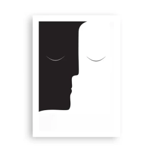 Poster - Una grafica minimalista di due volti in bianco e nero che creano un'unità. - 50x70cm - Unità degli opposti - Decorazione murale moderna per soggiorno e camera da letto ARTTOR