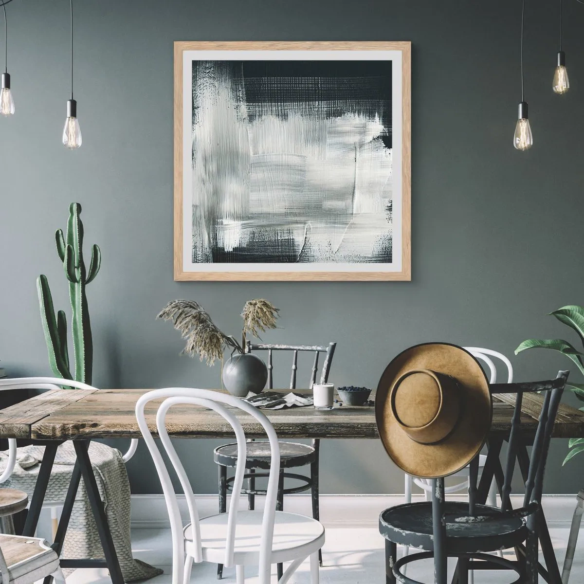 Poster in cornice rovere chiaro - Tessuto in verticale e in orizzontale - 40x40 cm