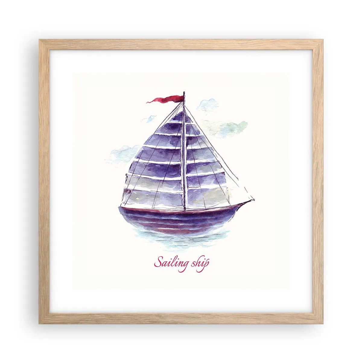 Poster in cornice rovere chiaro - Gonfie vele e mare calmo - 40x40 cm