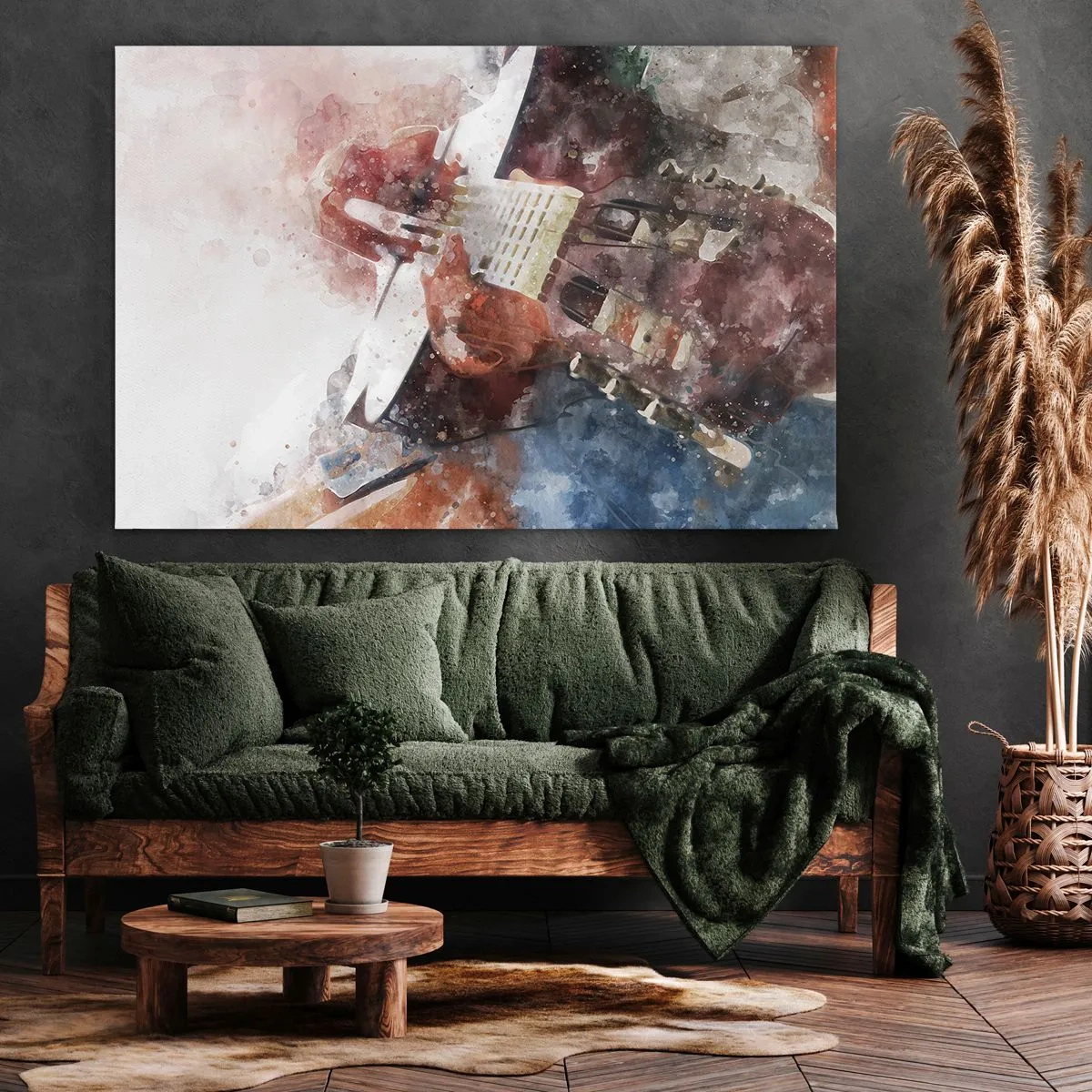 Quadro su tela - Stampe su Tela - Un'interpretazione artistica di una chitarra in stile acquerello - 70x50cm - E tu che ne pensi? - Decorazione murale moderna per soggiorno e camera da letto ARTTOR