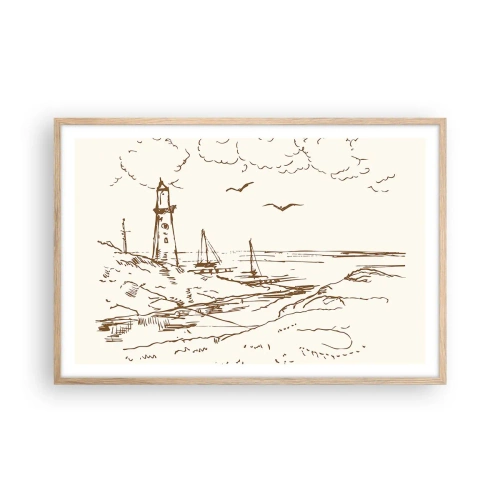 Poster in cornice rovere chiaro - Schizzo dei ricordi d'estate - 91x61 cm