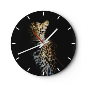 Orologio da parete - Orologio in Vetro - Pantera su sfondo nero in ombra parziale - 30x30cm - Bellezza tenebrosa - Decorazione murale moderna per soggiorno, cucina e camera da letto ARTTOR