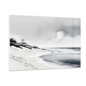 Quadro su vetro - Spiaggia bianca e nera con orizzonte e mare calmo - 120x80cm - Insieme da sempre - Decorazione murale moderna per soggiorno e camera da letto ARTTOR